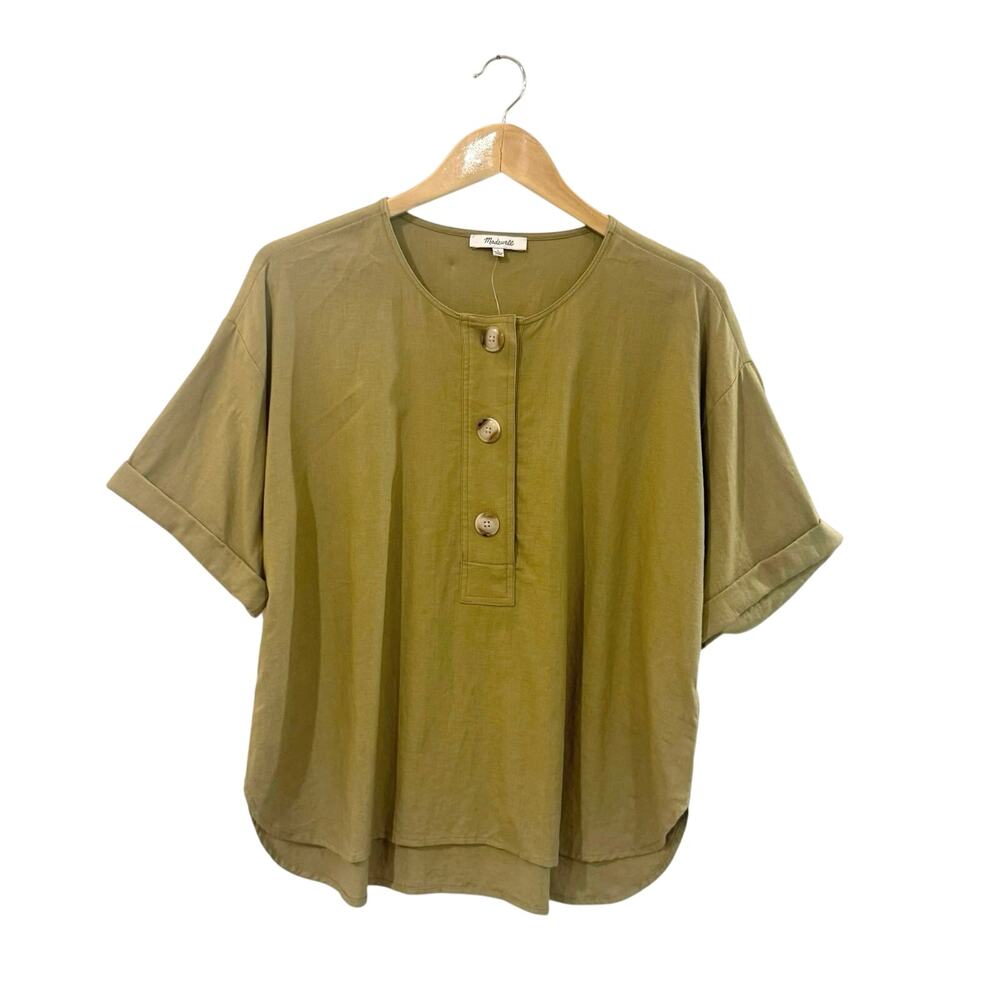 Madewell Shirt Size S Linen Blend Henley Slouch NWT